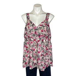TORRID Floral Babydoll Tank Top Flowy V Neck Faux Wrap Sleeveless Blouse Size 3